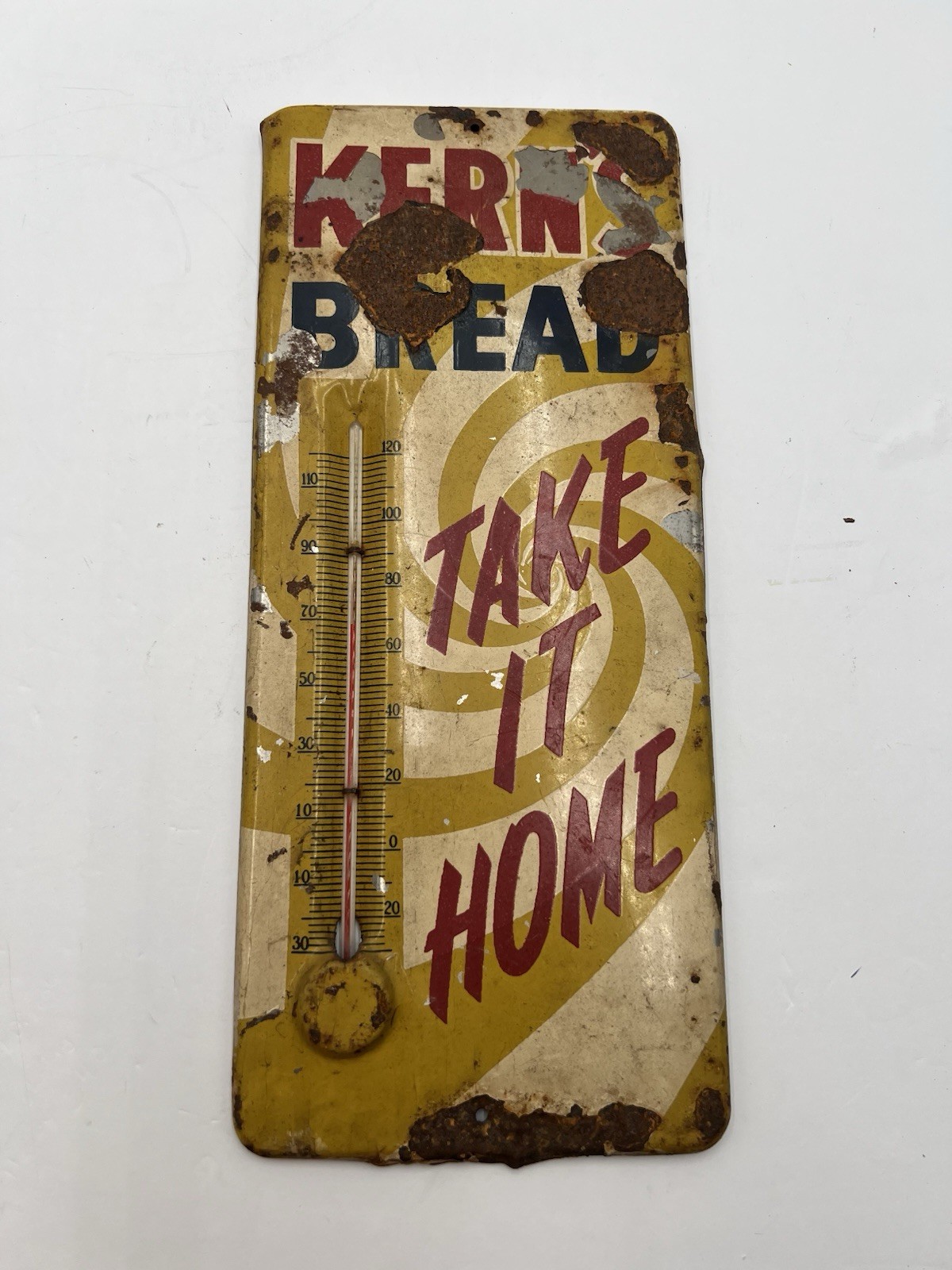 Vintage 1940s-50s Kern's Bread Take It Home Tin Advertising Thermometer Sign