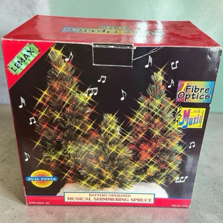 Vintage 1999 - Lemax Village Musical Shimmering Spruce Fiber Optic Tree - VGUC