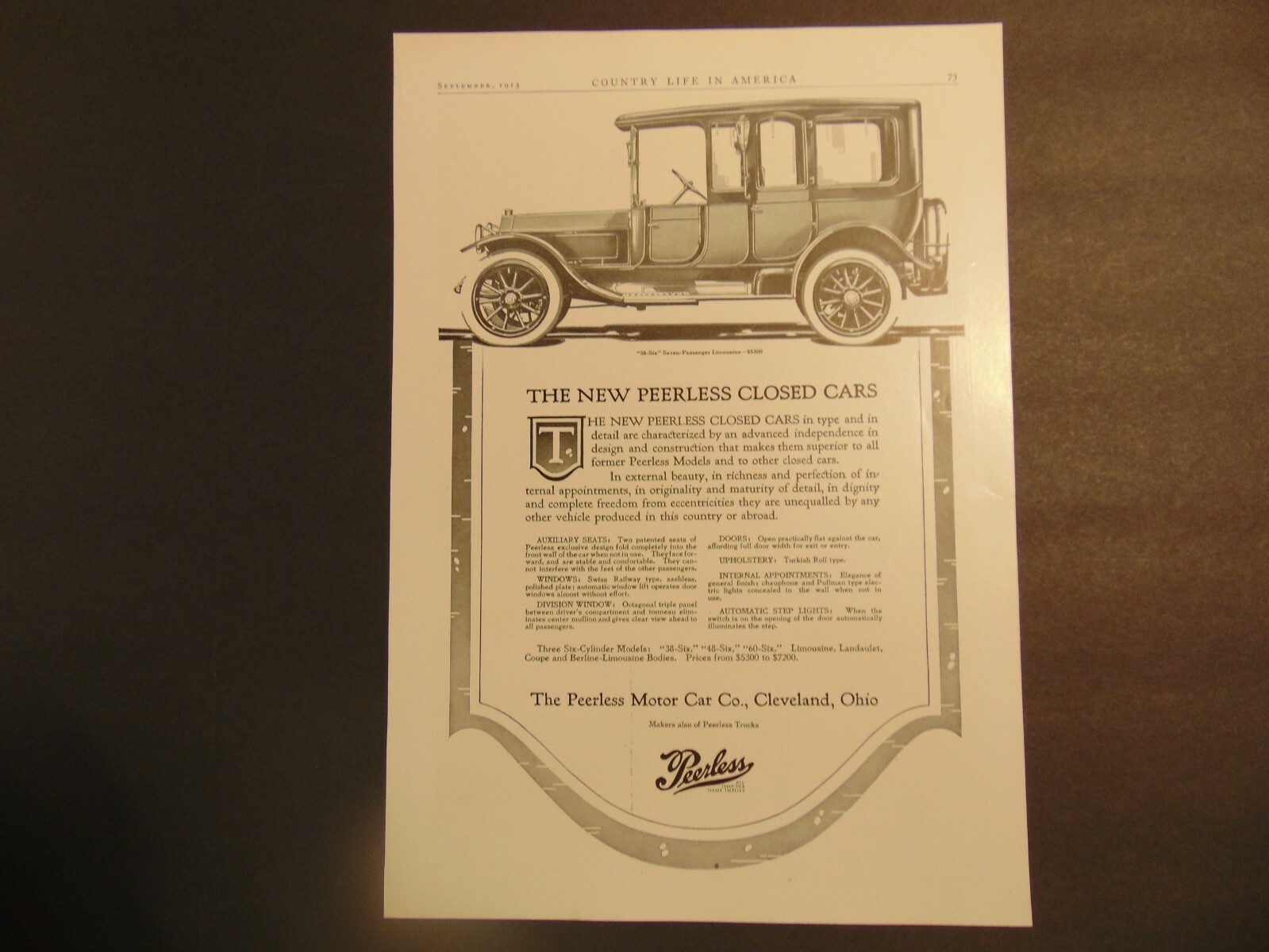 1913 PEERLESS CLOSED CARS PEERLESS MOTOR CAR CO.vintage art print ad