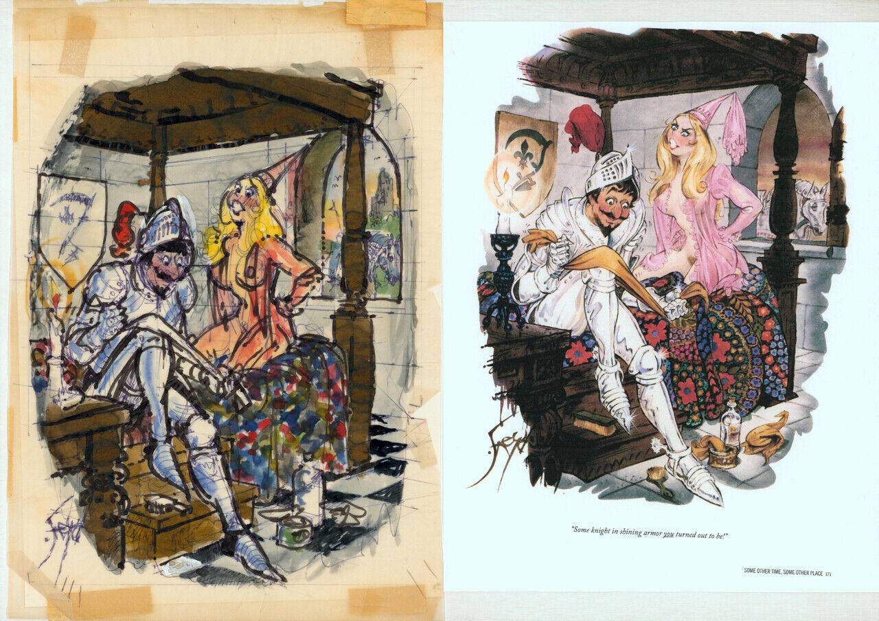 Doug Sneyd Original Color Xerox Gag Sketch Art Playboy July 1982 w/ FAMILY CREST