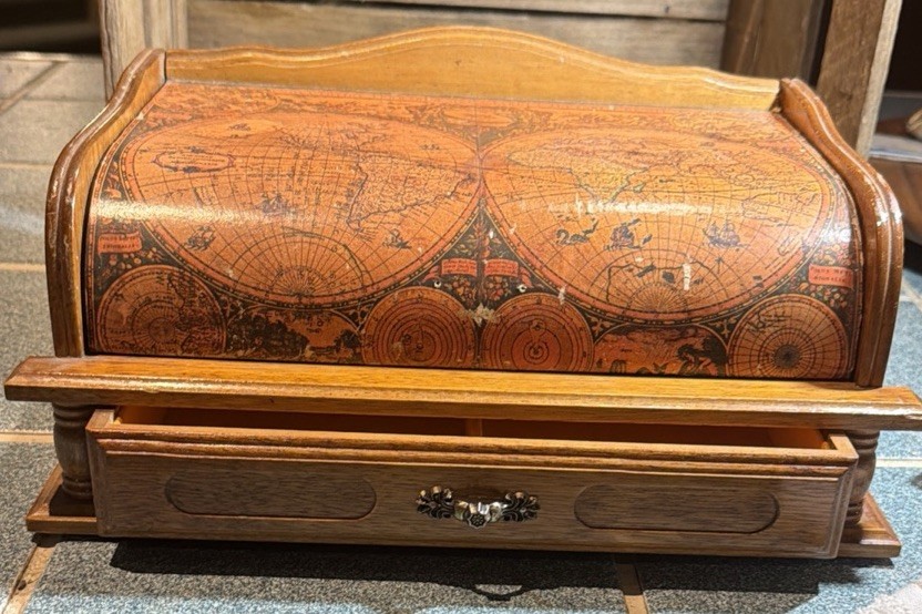 Vtg Mele Wooden Roll Top Valet Box w Executive Address Book Set