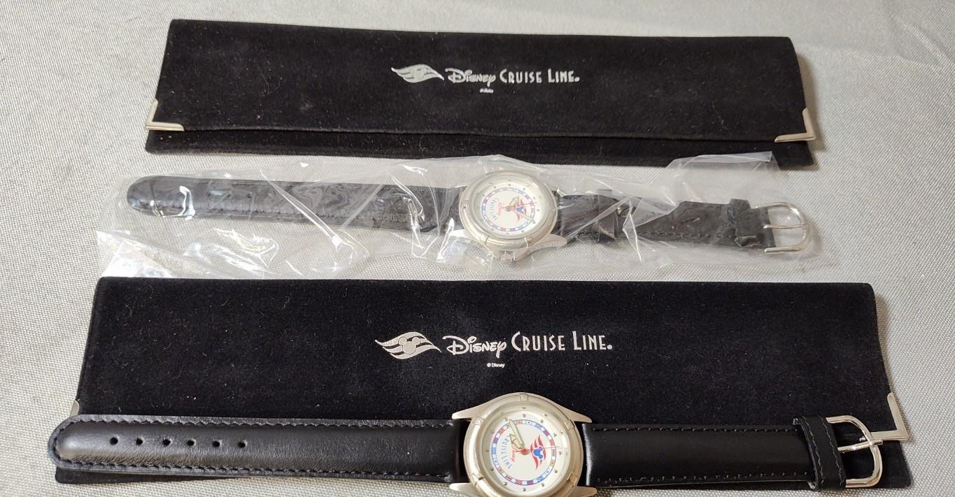 NEW Pair Mint Vintage Disney Cruise Line Watch with Black Genuine Leather Band