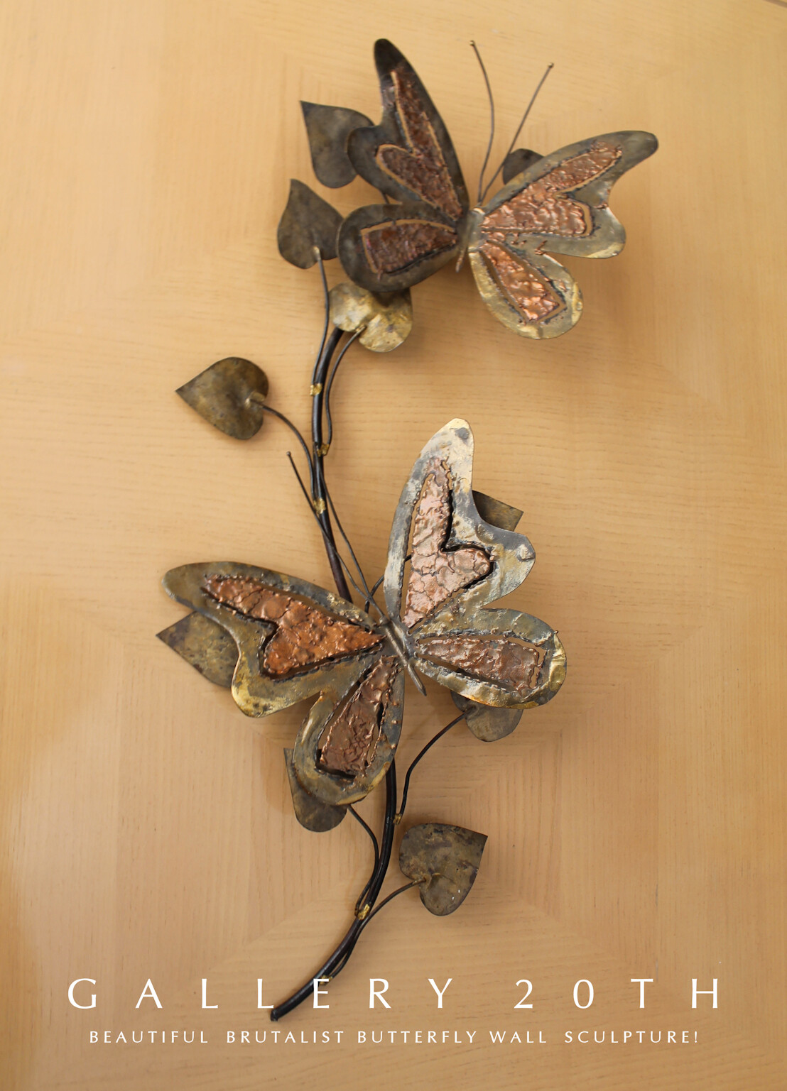 LOVELY MCM BRUTALIST BUTTERFLIES METAL WALL ART VTG 60\'S ATOMIC MID CENTURY