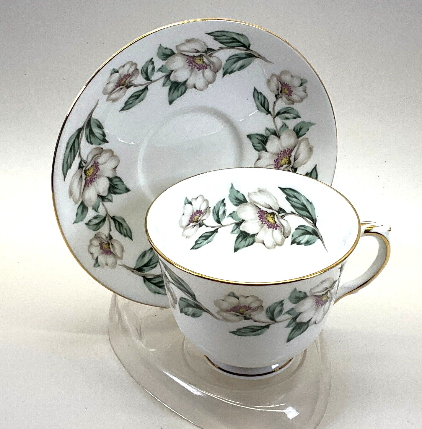 Crown Staffordshire Fine Bone China Teacup Saucer Floral England