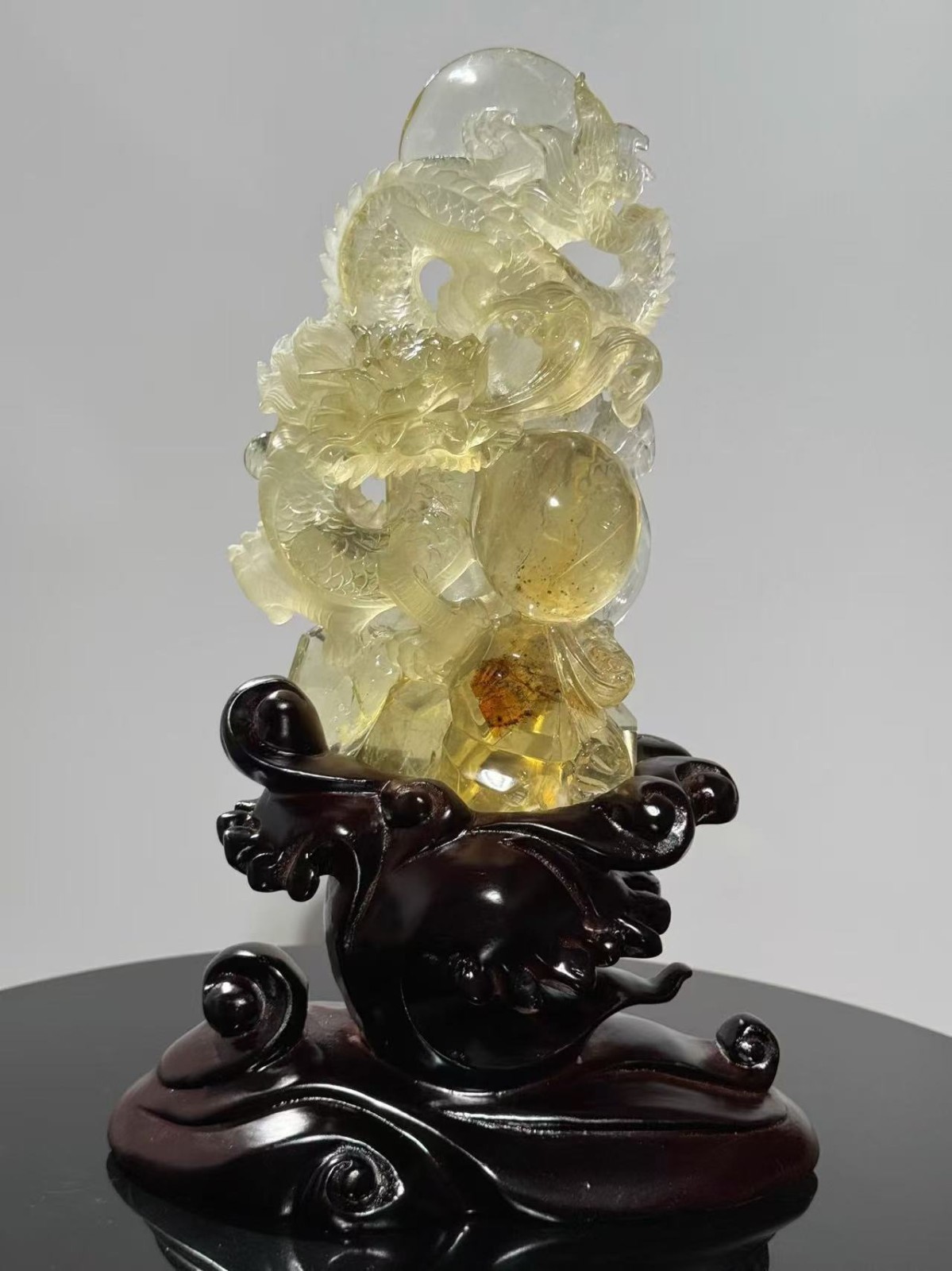 7.2lb Top Natural Clear citrine Quartz Dragon Carved Crystal Skull Healing Decor