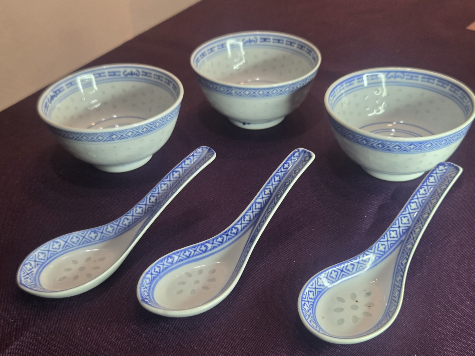 Chinese Wan Yu Translucent RiceGrainDragonJingdezhen Porcelain Bowl Spoon Set 