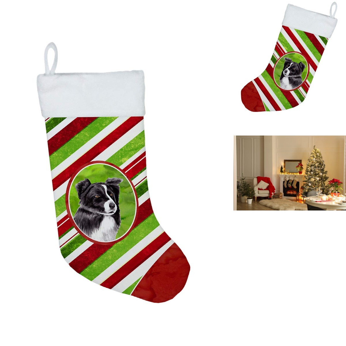 Caroline's Treasures SC9327-CS Border Collie Candy Cane Christmas Stocking