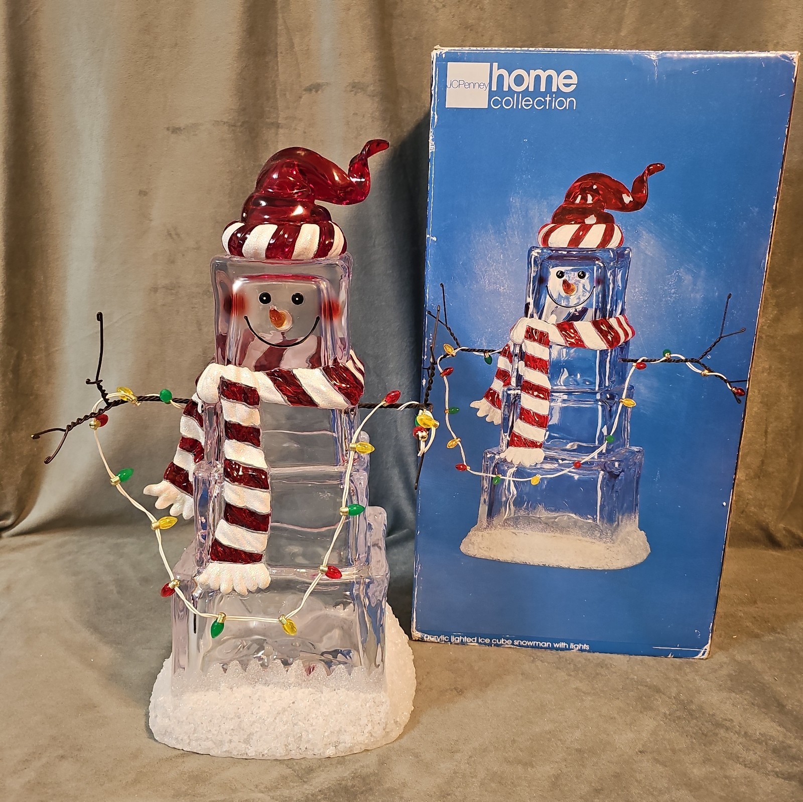 Vintage JCPenney Let It Glow Lighted Acrylic Ice Cube Snowman Christmas Decor