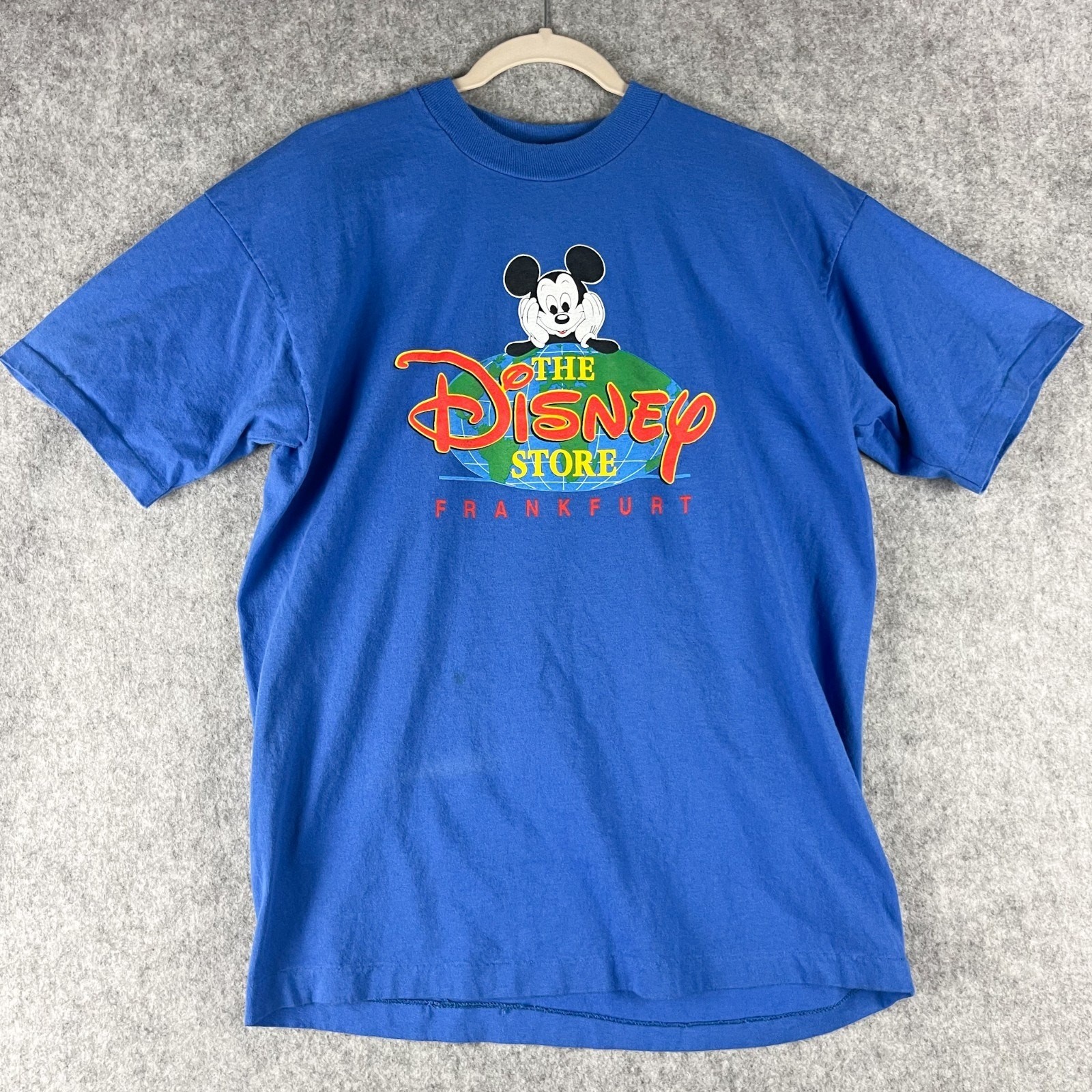 VTG The Disney Store Frankfurt T-Shirt Mens Large Blue Mickey Ireland Made 90s