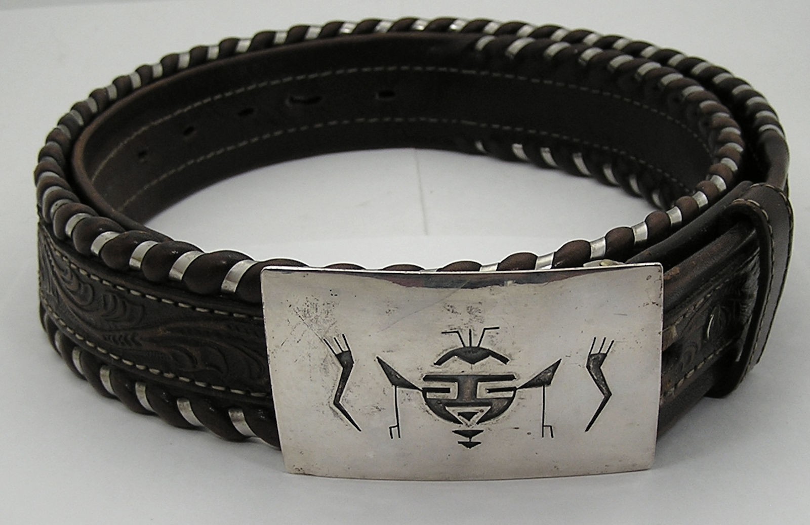 Vintage Willie Yazzie Sr. Navajo-Hopi Style Buckle w/ Circle Y Leather Belt 43