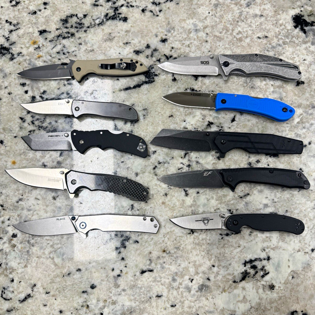 Lot of 10 Folding Pocketknives Knifes Kershaw Emerson Coldsteel Recon Ontario 