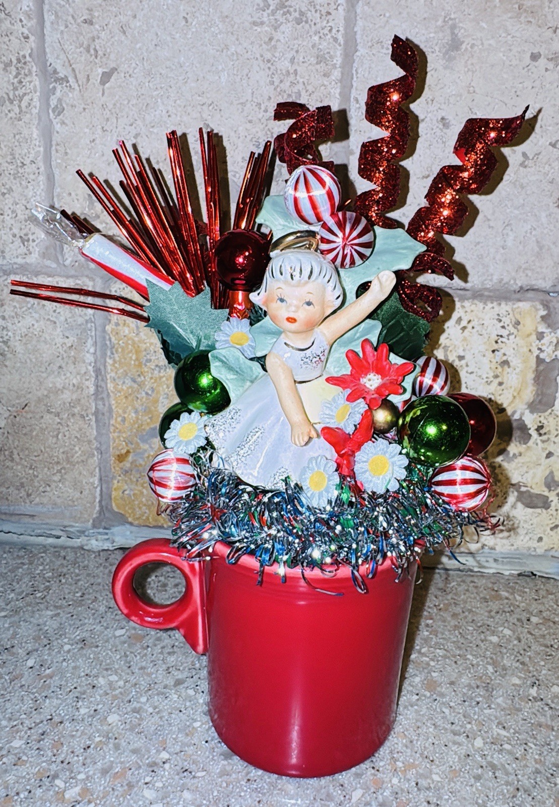 Vintage Lefton December Christmas Angel Assemblage Centerpiece Fiestaware Kitsch