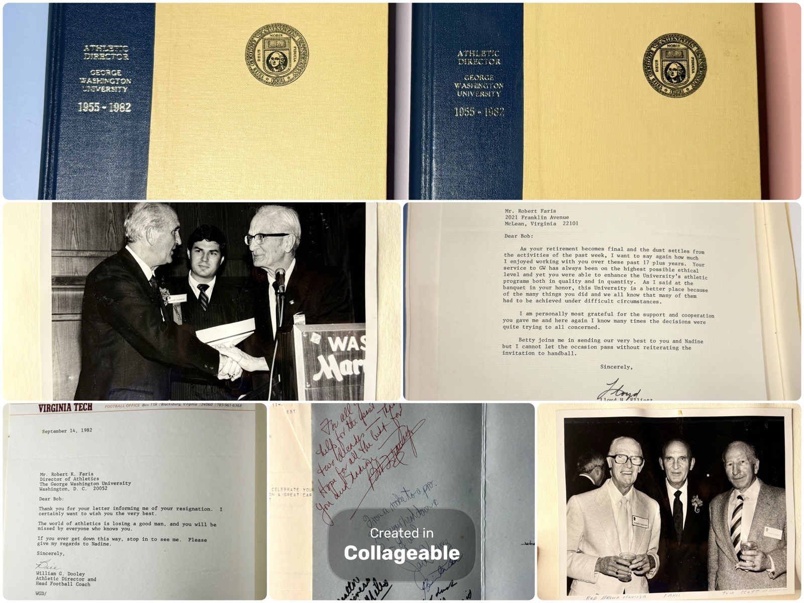 Robert K Faris GWU 2-Book Signed Letter Archive NCAA Sports Politics 1982