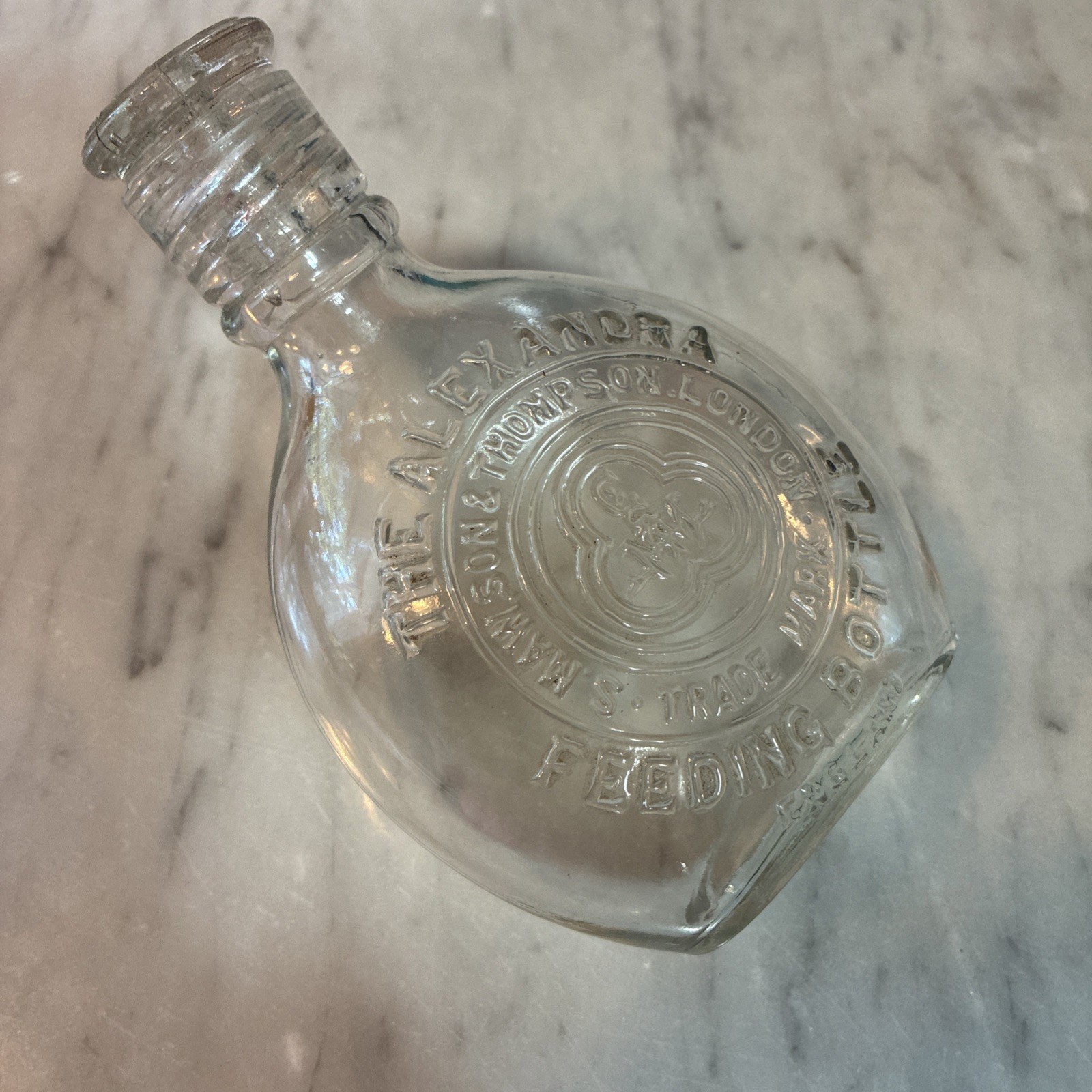 Antique The Alexandra Feeding Bottle With Screw Top England Embossed Very Cool