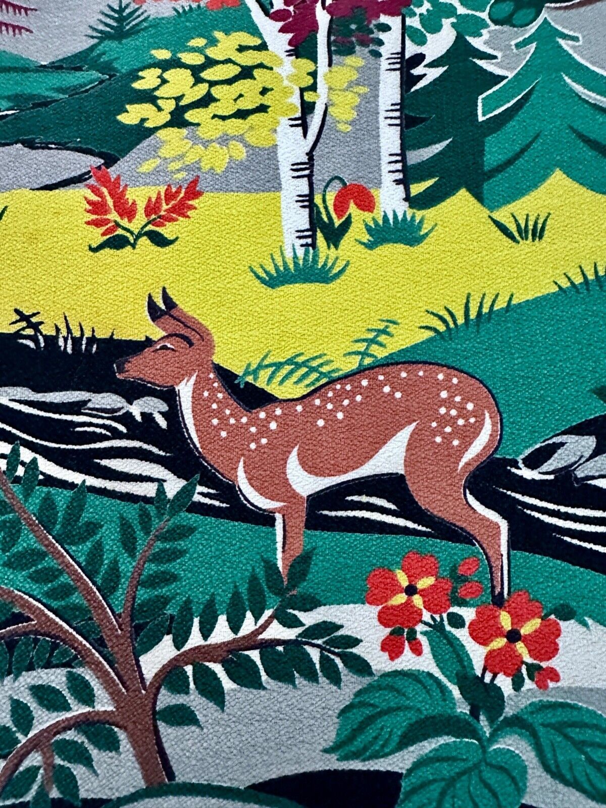 RARE 1940's Spectrum Original Deer in the WOODS Barkcloth Vintage Fabric PILLOWS