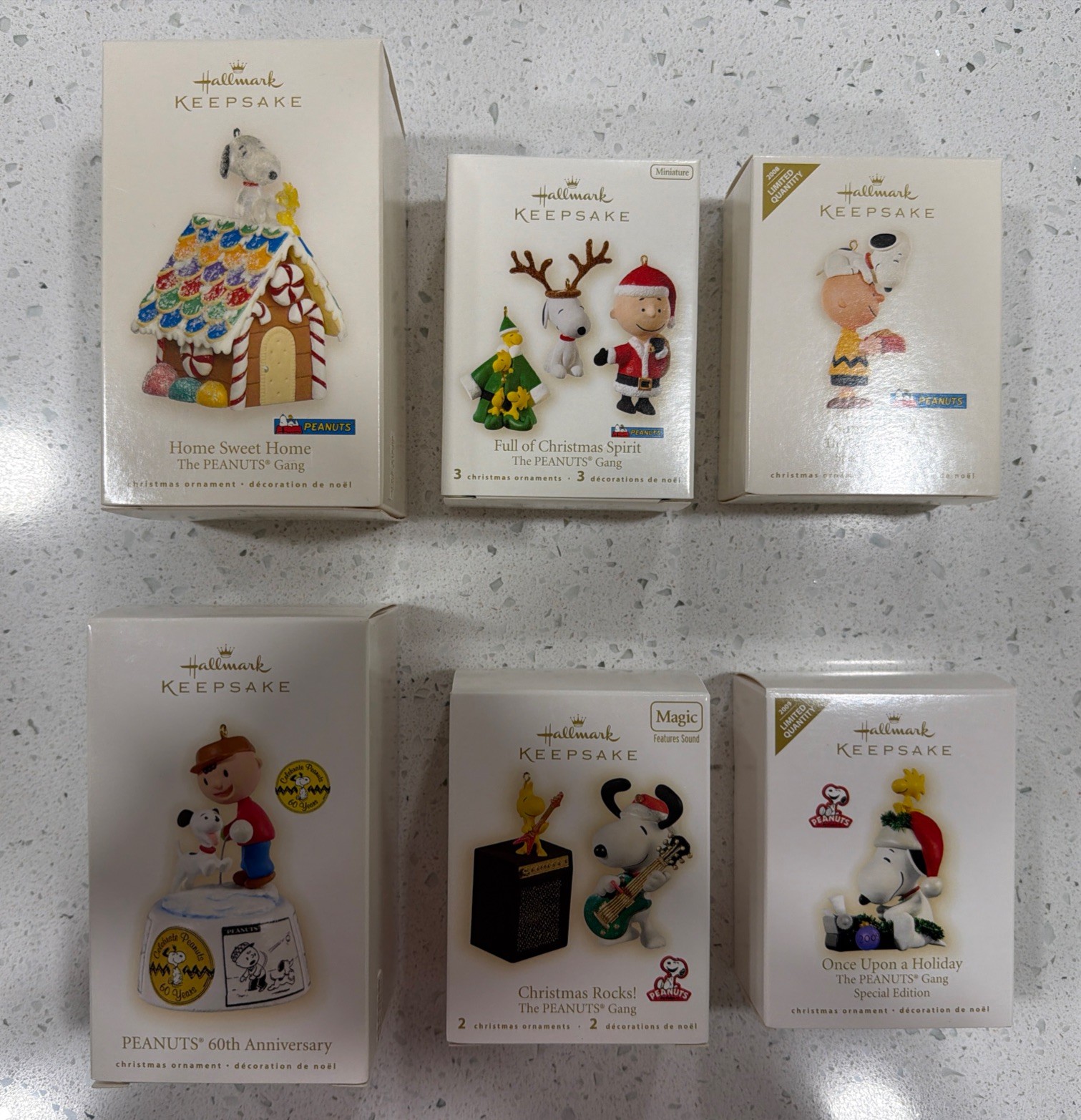 Hallmark Keepsake The Peanuts Gang 6 Ornament Lot 2008-2009 ALL NEW & UNUSED