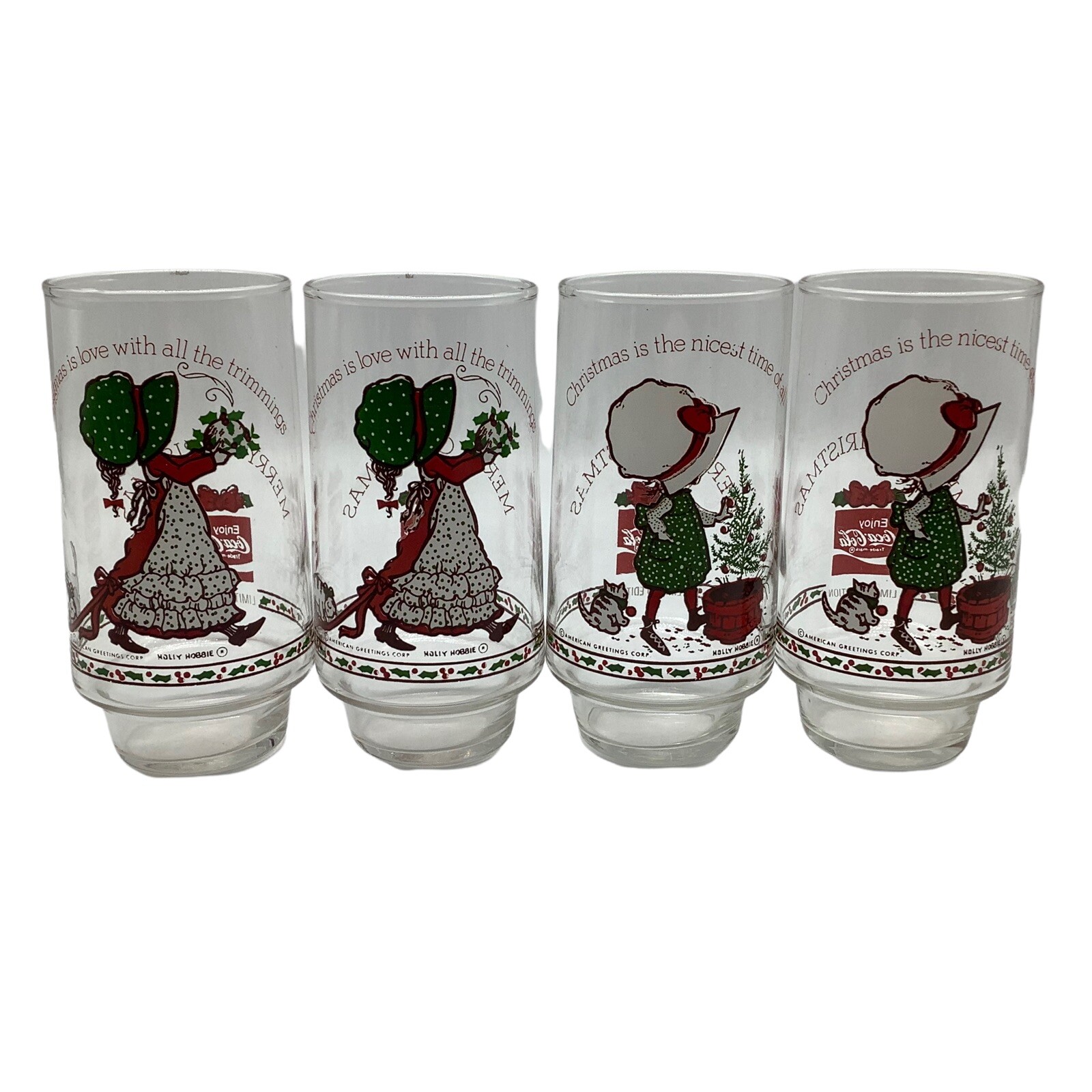 Holly Hobbie American Greetings and Coca-Cola Drinking Glasses, Set of 4