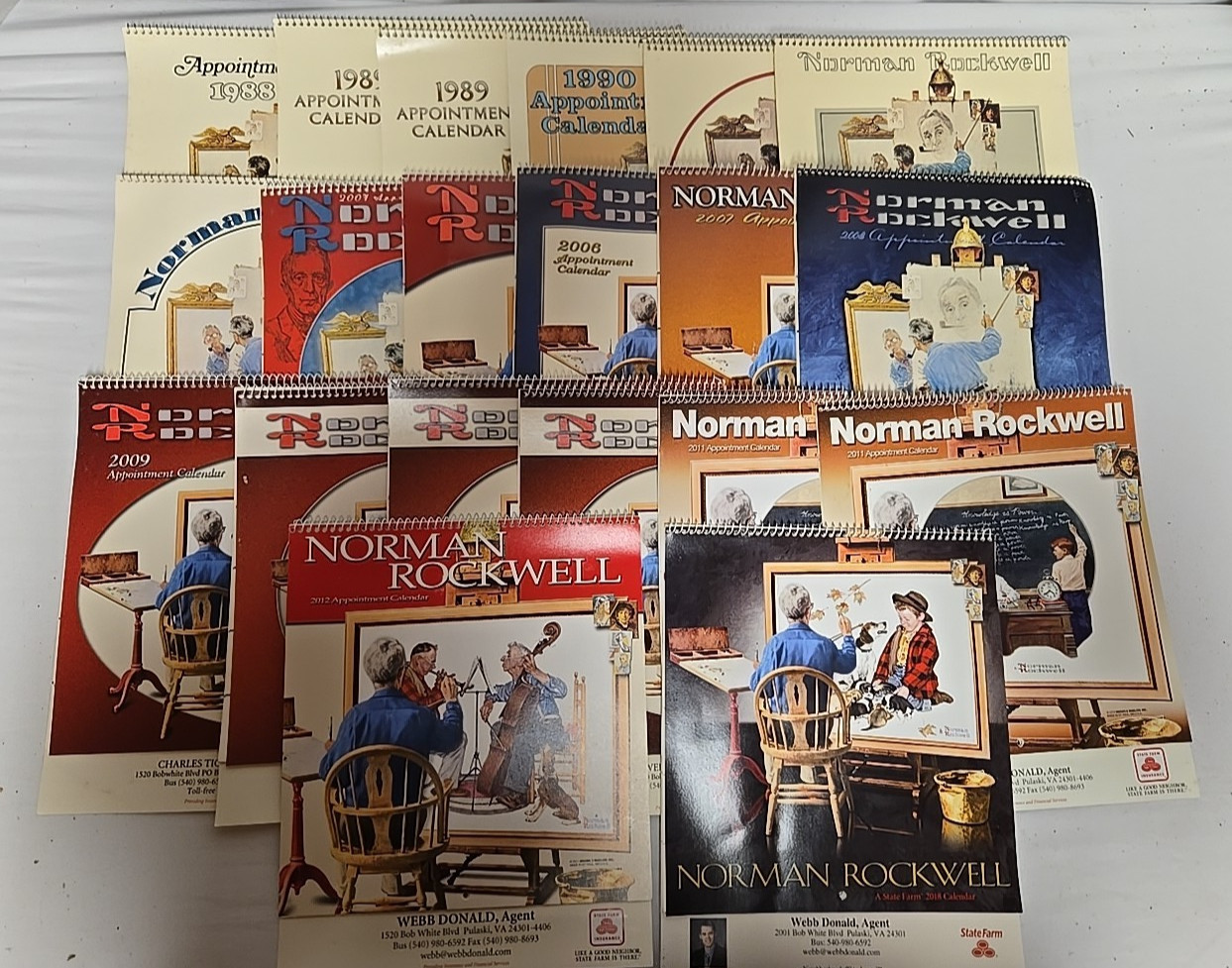 Lot of 16 Vintage Norman Rockwell Calendars 1988-1992, 2000, 2004-12, 2018