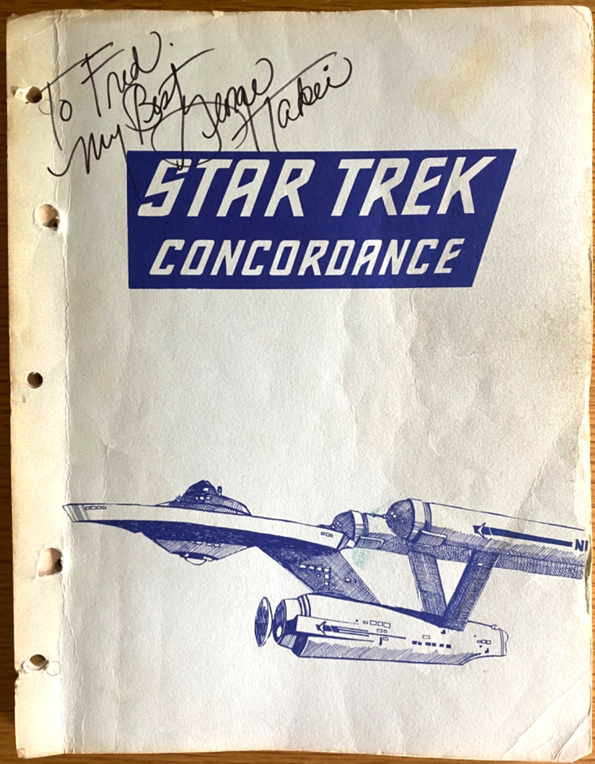 1973 GEORGE TAKEI AUTOGRAPHED STAR TREK CONCORDANCE sci-fi television show book