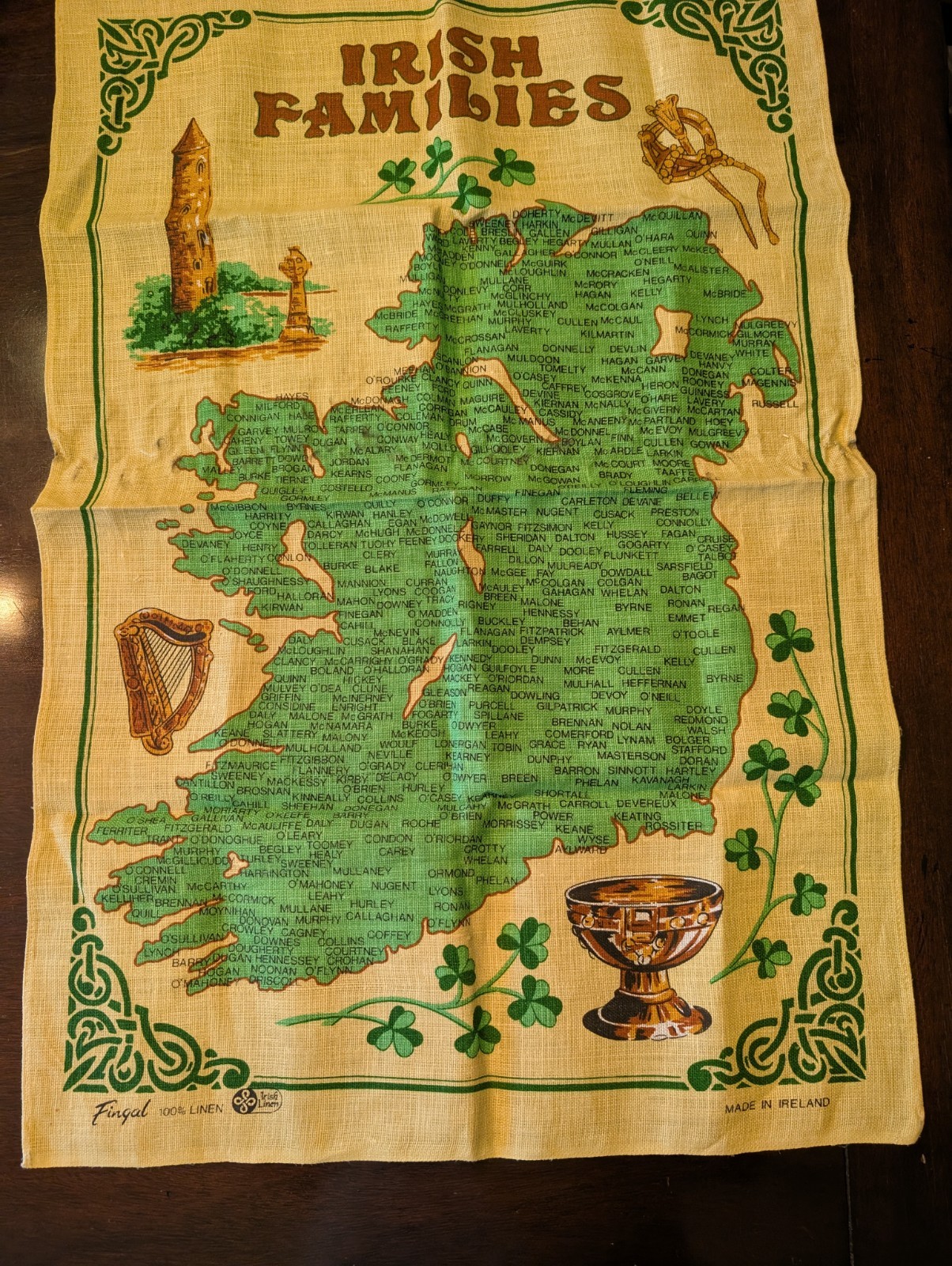 Vintage Fingal 100% Irish Linen Map Irish Families 80\'s 29\