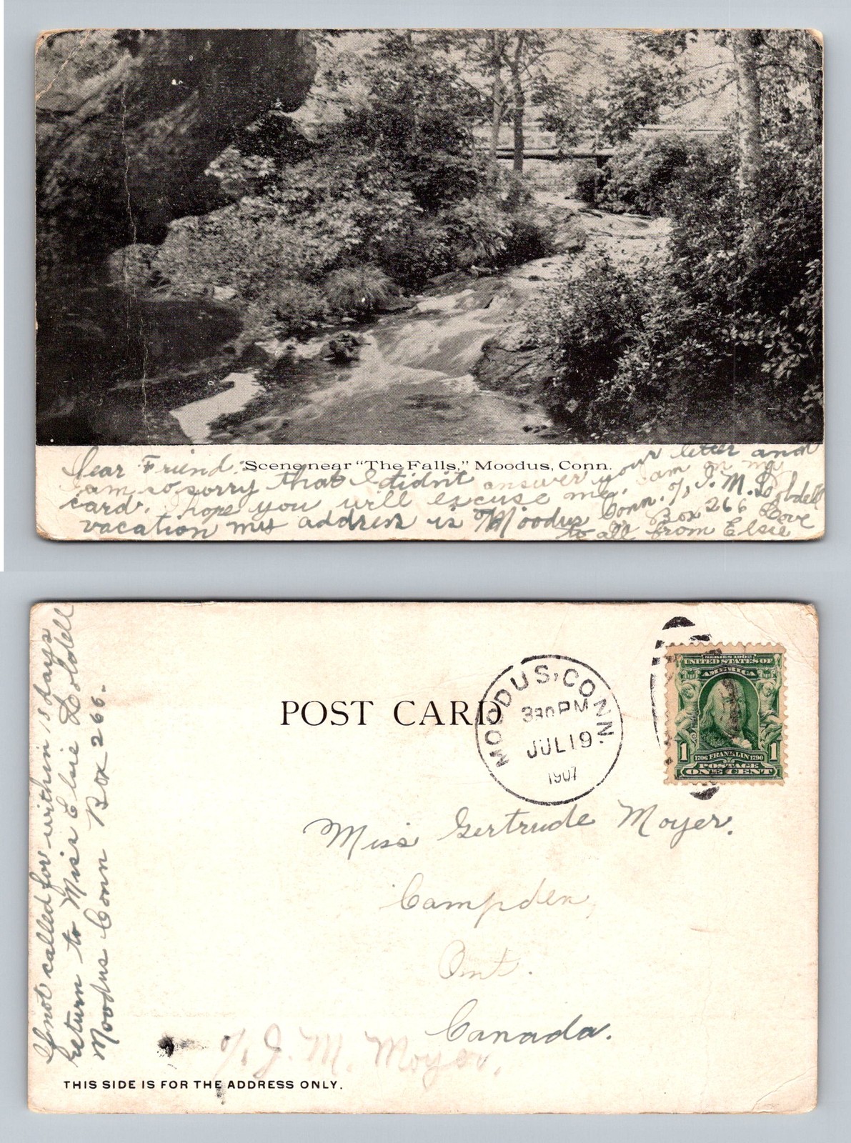 Moodus, CT-Connecticut, Scene Near The Falls Rocky Stream Vintage c1907 Postcard
