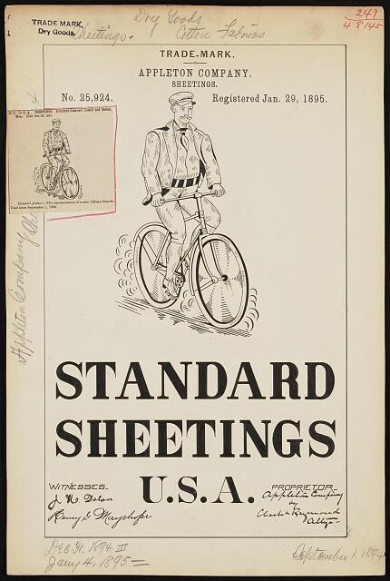 Appleton Company 1895 Trade Mark Bicycle Logo Standard Sheetings U.S.A.