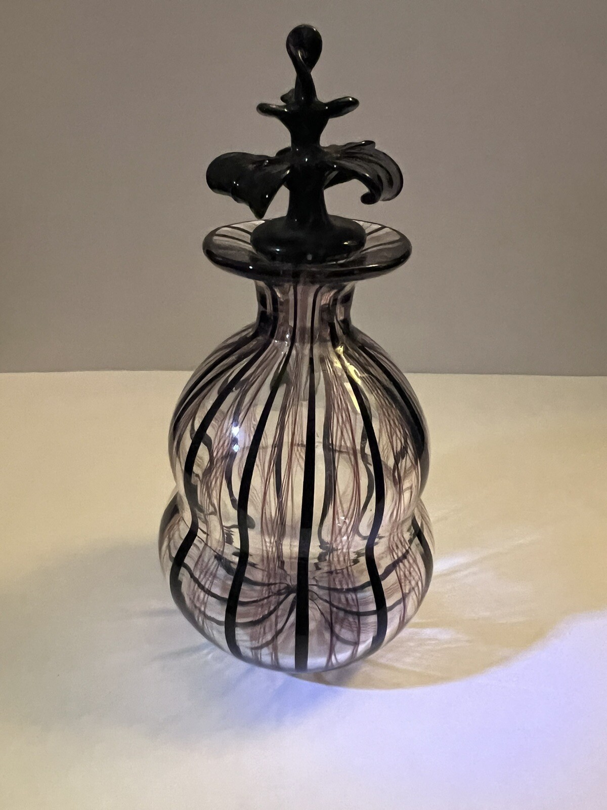 Murano Perfume bottle Black stripe Red Latticino Ribbon Glass Venice