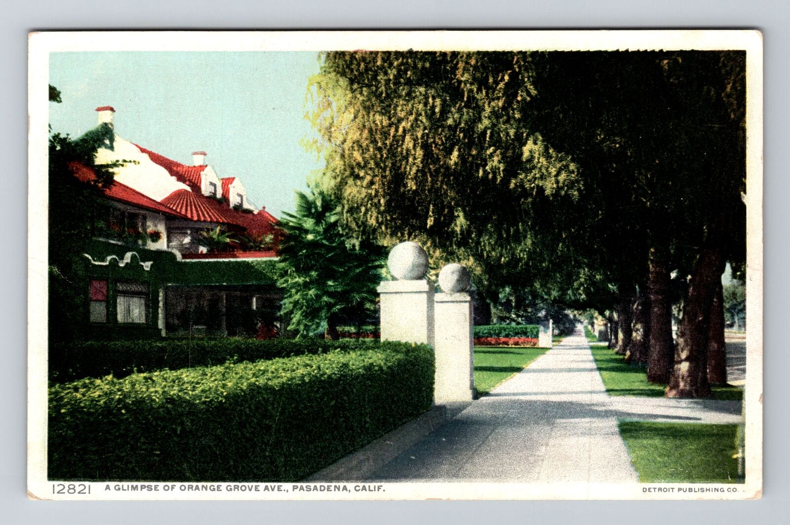 Pasadena CA-California, Glimpse of Orange Grove Ave, Antique Vintage Postcard