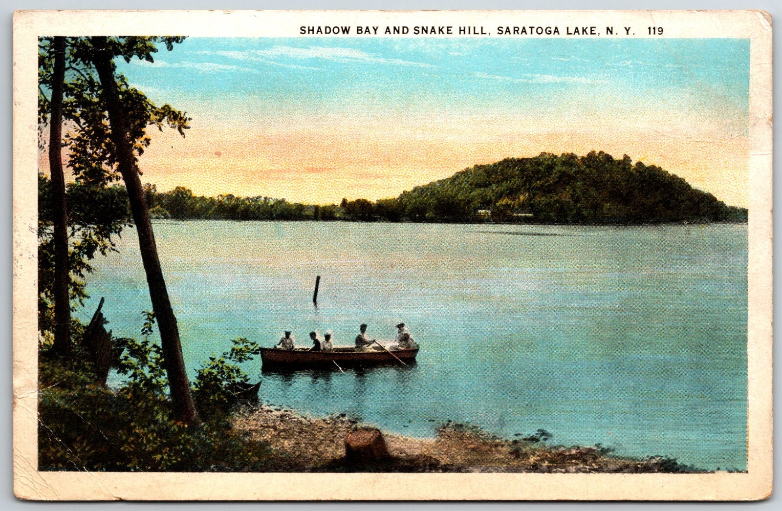 Shadow Bay and Snake Hill Saratoga Lake NY Vintage Postcard Wayville NY 1926