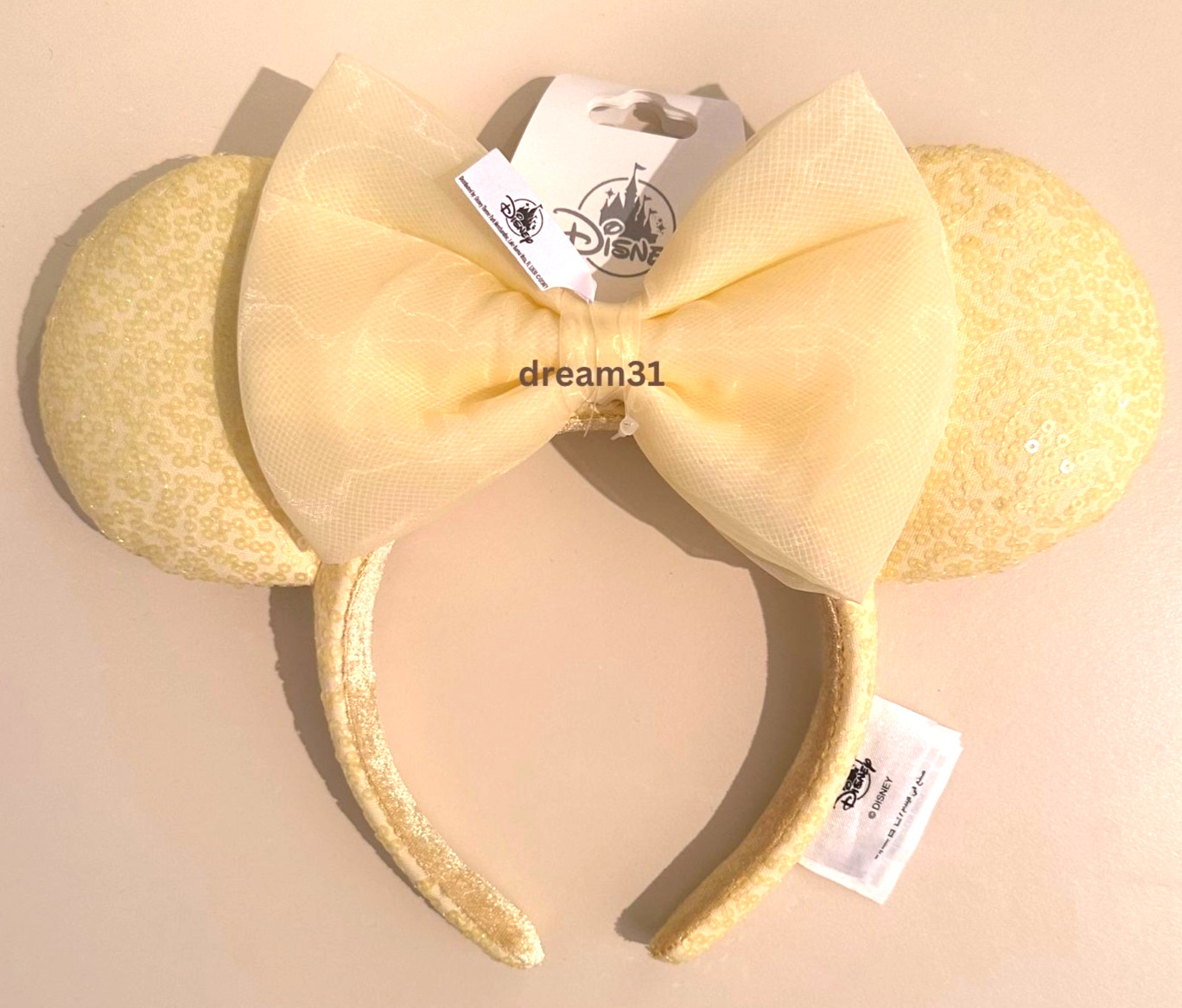BNWT Disney Parks Minnie Mouse Sequined Yellow Ears Headband Adult