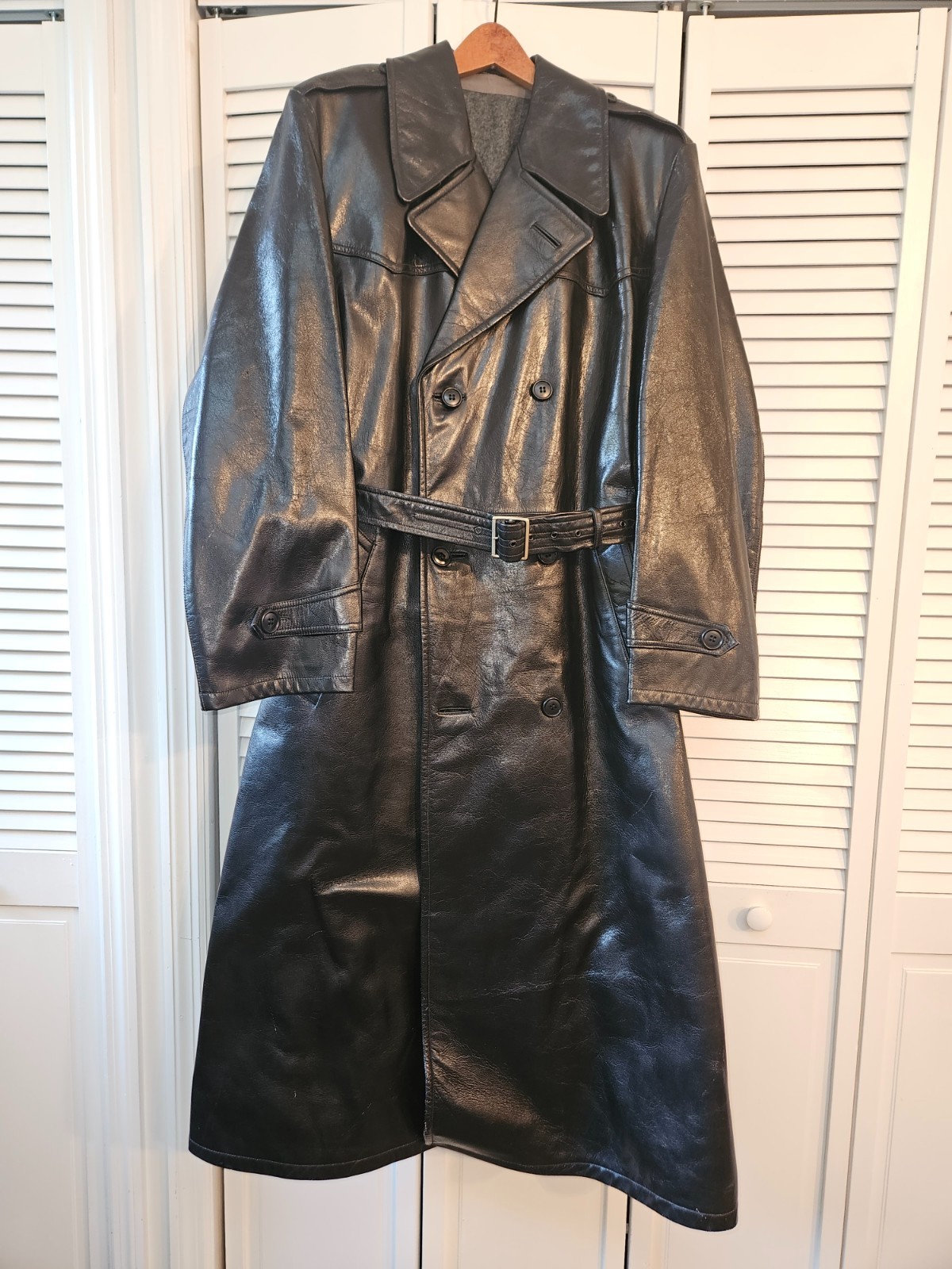 Minty Rare 1950s Swedish Army Officer\'s Leather Trench Coat Lined US 40 EU 50