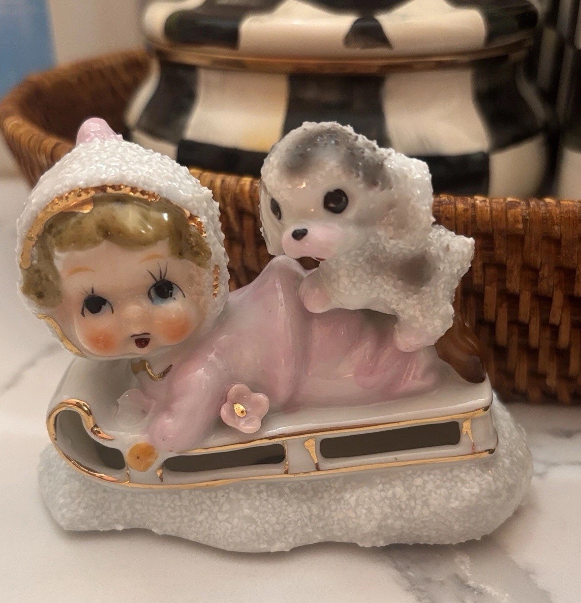 Vintage  Napco / Lefton  Girl  & Her Dog JAPAN  Figurine