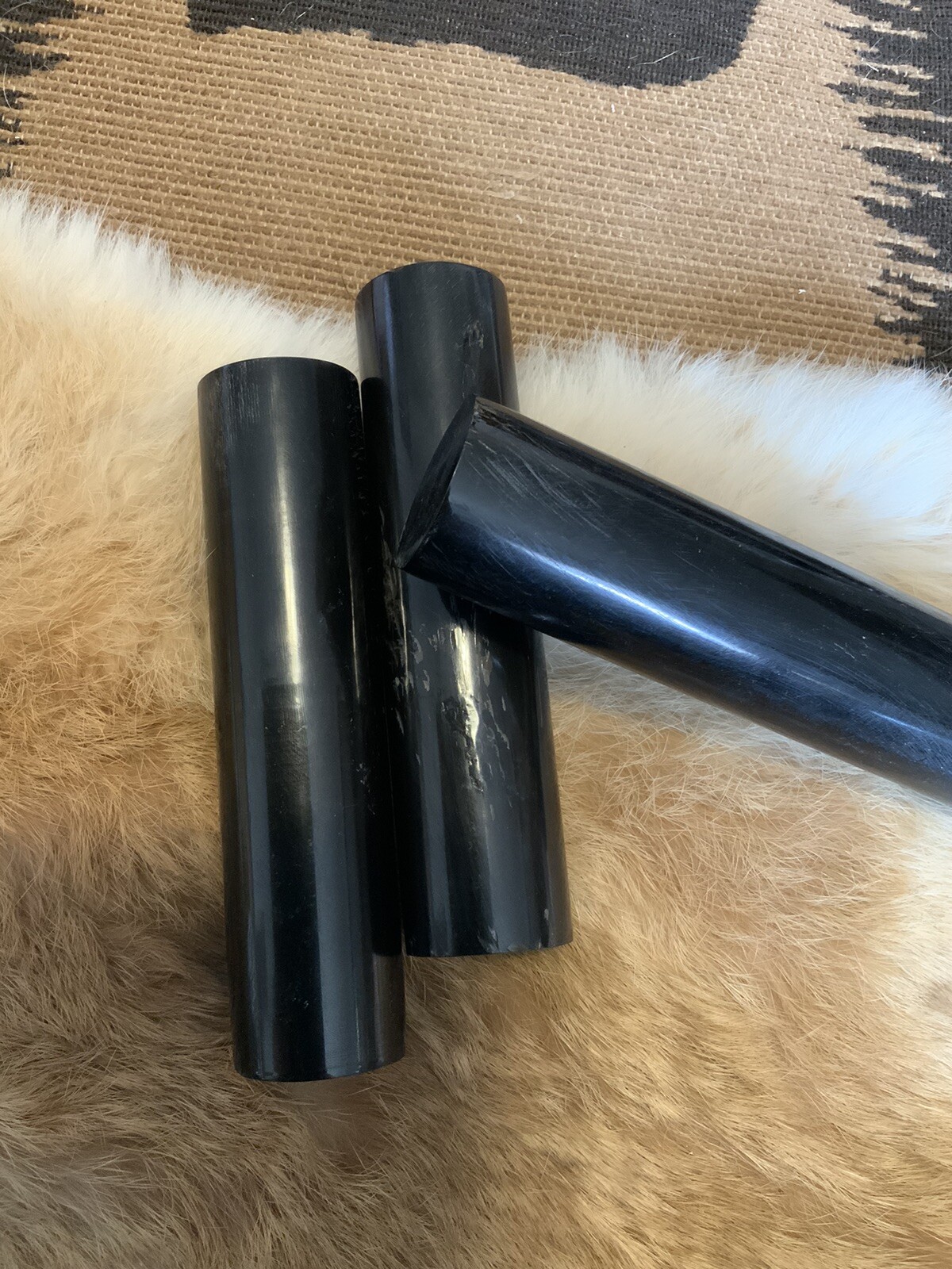 BUFFALO HORN KNIFE HANDLE Round Rods 5” X 1 3/16” Polished Black, Knife Making
