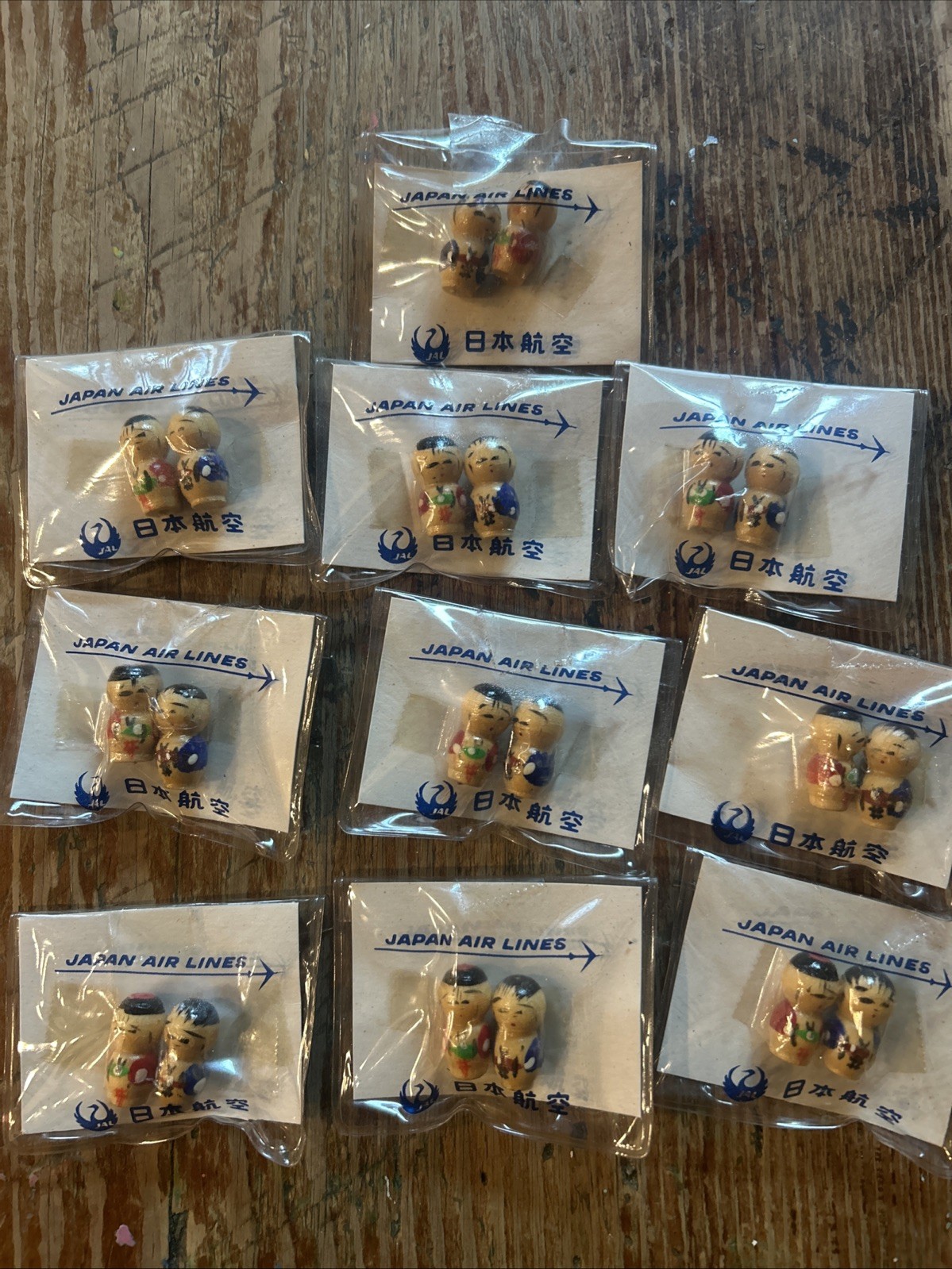 (10) Vintage JAL Japanese Japan Airlines Souvenir Mini Kokeshi Dolls Wooden Wood (10) Vintage JAL Japanese Japan Airlines Souvenir Mini Kokeshi Dolls Wooden Wood