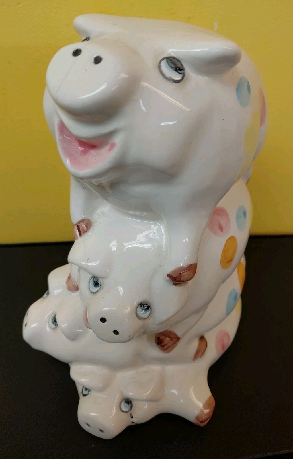 Pig Stack Piggy Bank Vintage Polka Dot Ceramic Coin Bank