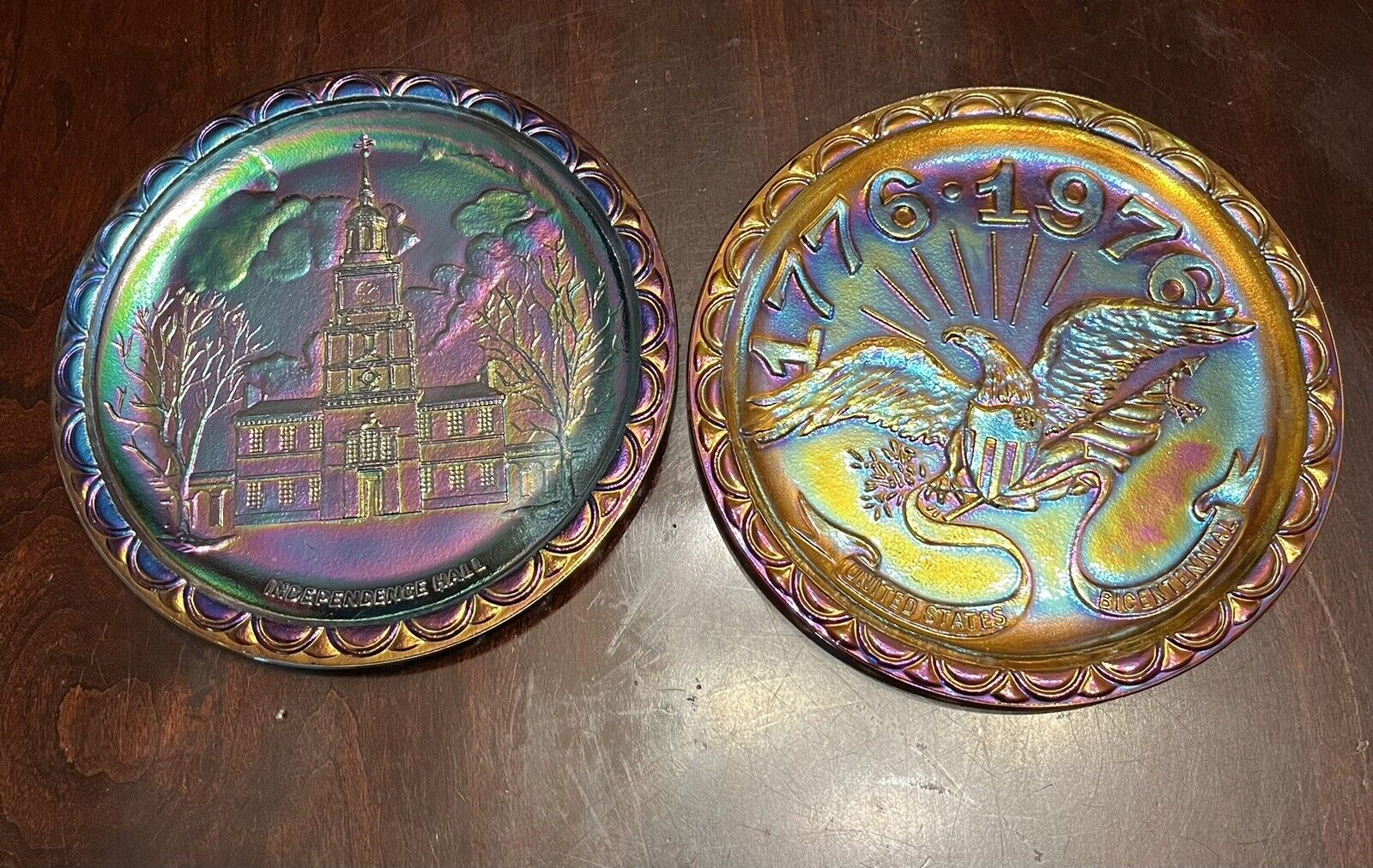 Two Carnival Glass Plates Celebrating Our Nation’s Bi-centennial