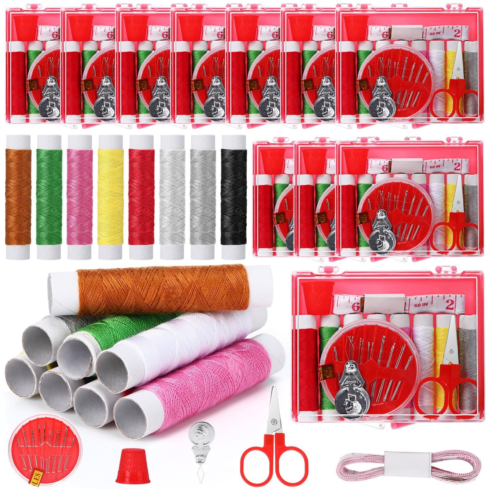 12 Pack Small Sewing Kit Bulk Sewing Kit Mini Storage with Threads Scissors N...