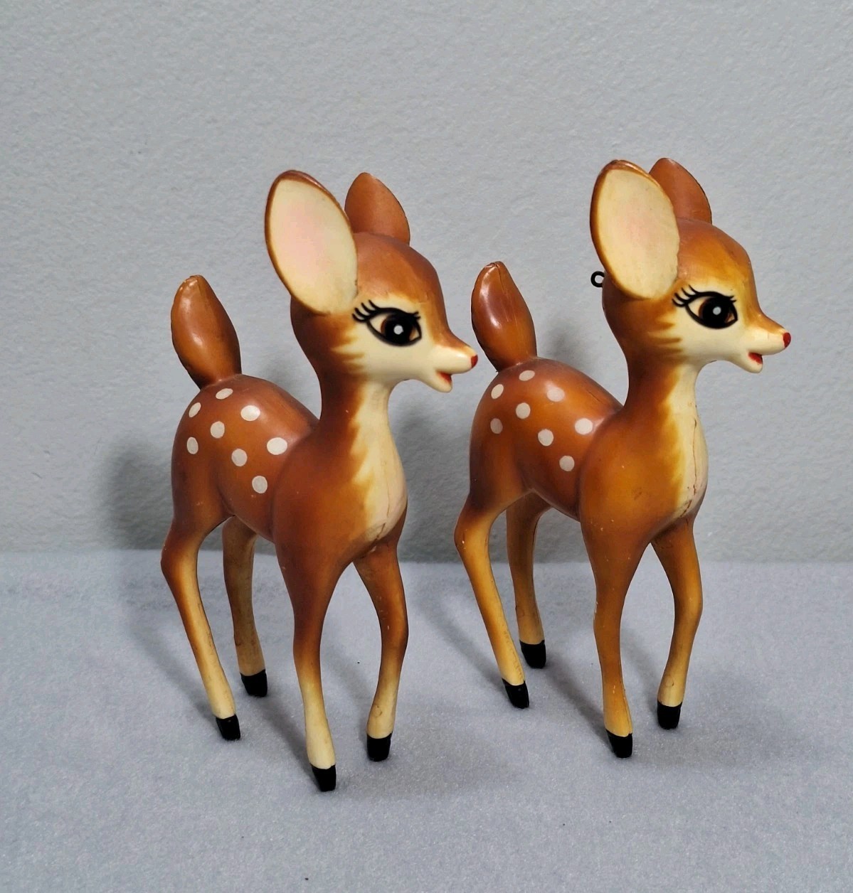 Set Of 2 Vtg Celluloid Plastic Rare Deer Fawn Christmas Reindeer Bambi Figurines