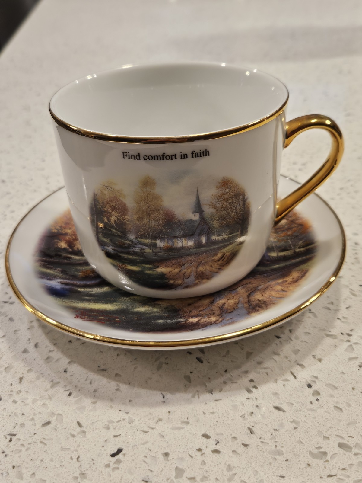 Thomas Kincaid Find Comfort in Faith CUP & SAUCER 2003. Excellent Condition 