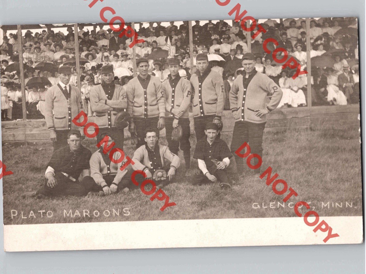 c1908 Plato Maroons Baseball Team Glencoe McLeod County Minnesota MN RPPC Photo c1908 Plato Maroons Baseball Team Glencoe McLeod County Minnesota MN RPPC Photo