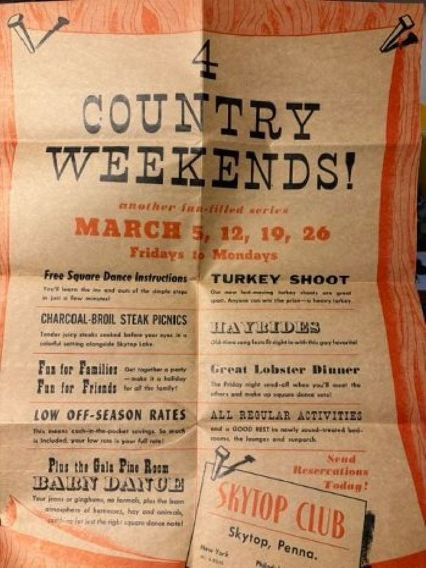 RARE Skytop Club Pennsylvania Vintage poster mail advertisement 1954 postmark