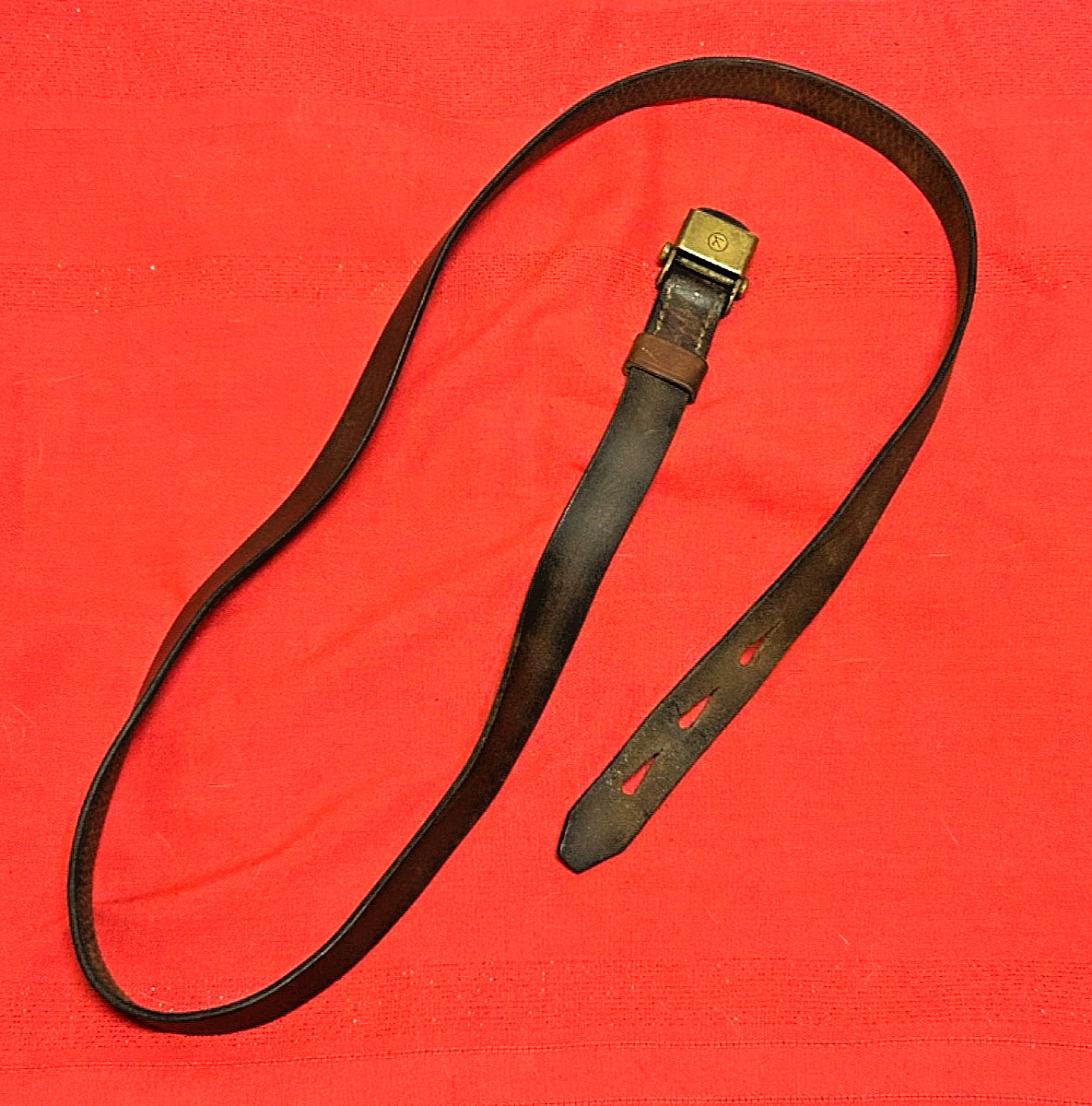 Authentic WWII Era German K98 Mauser 3-Hole Rifle Sling with Brass Buckle - NICE