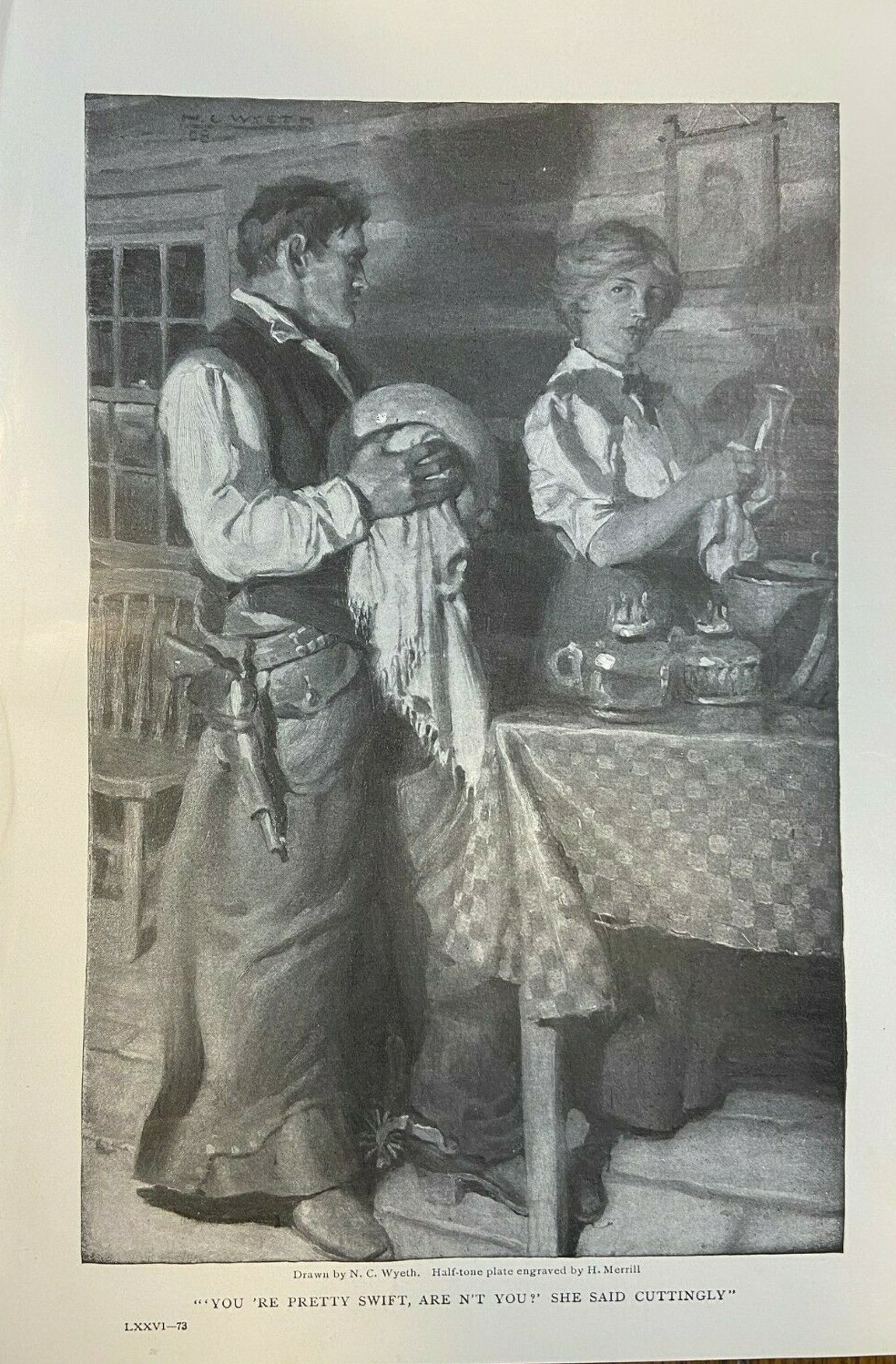 1908 Vintage Magazine Illustration Western Cowboy by N. C. Wyeth