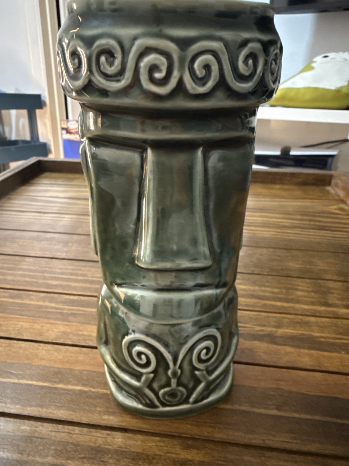 Easter Island Moai tiki mug by Derek Yaniger Tiki Farm 2017 Jungle Green 7.5”