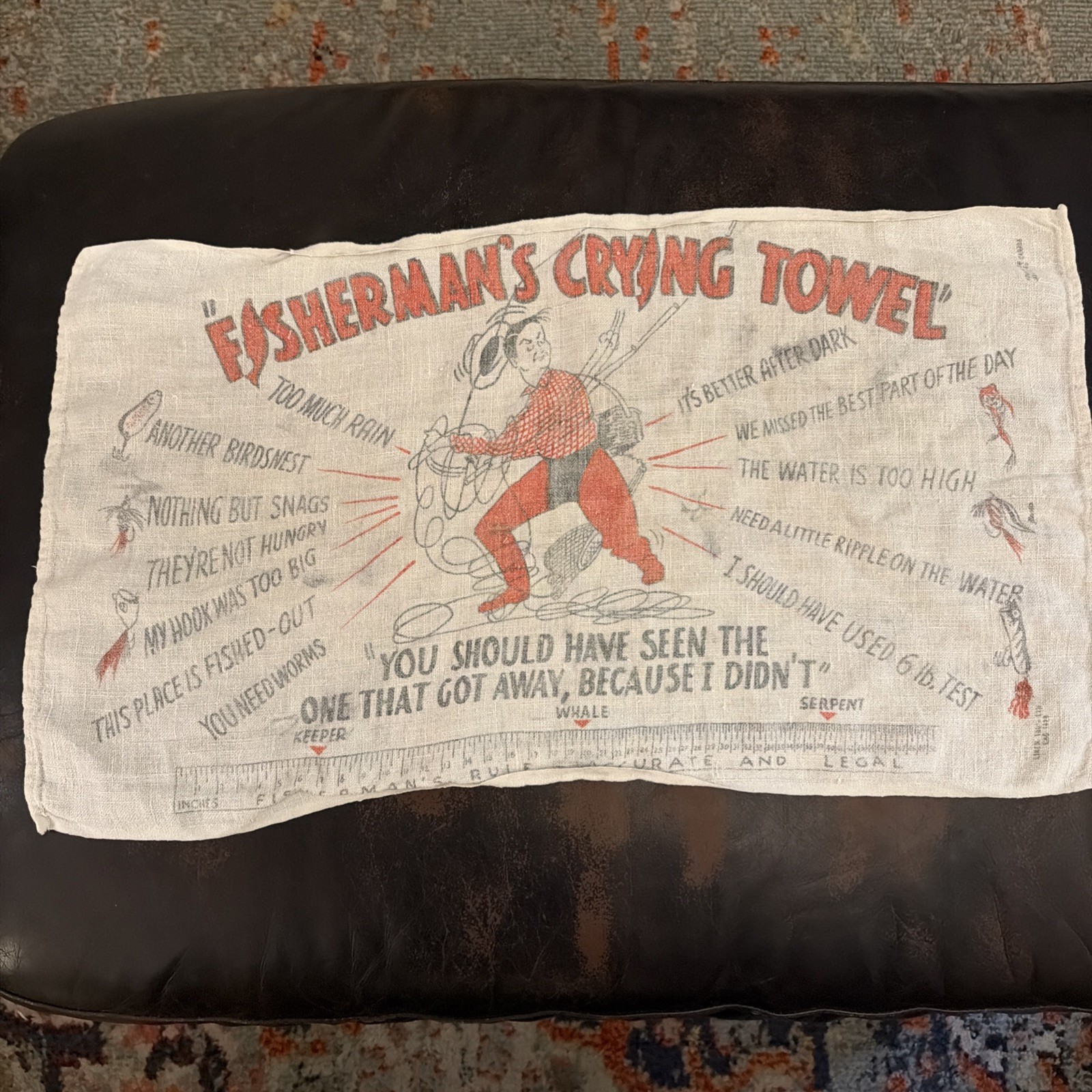 Fisherman\'s Crying Towel Vintage 1950s Angler Artwork