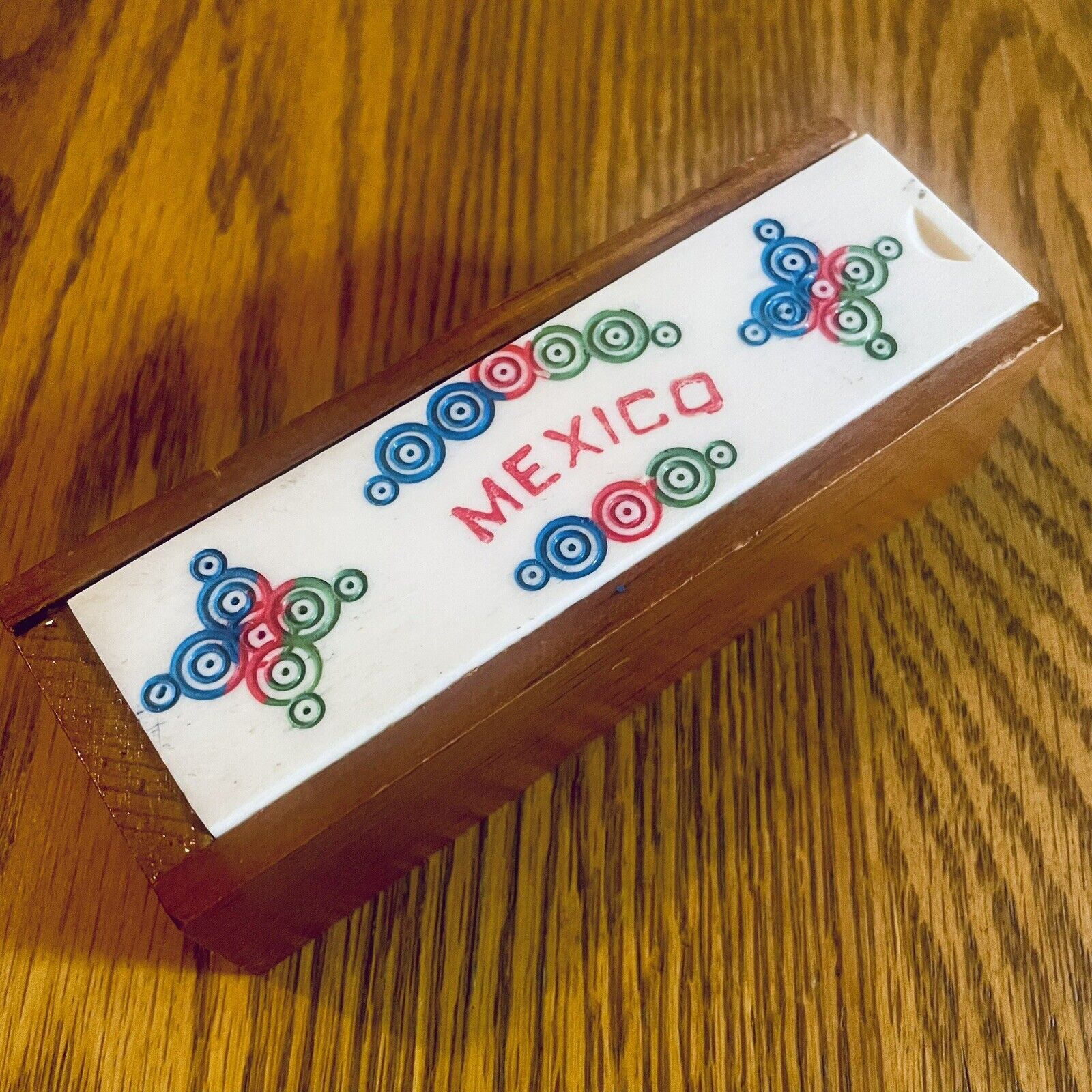 Vintage Mexican Miniature Bone Dominos In Bone & Wood Case.