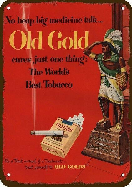 1949 OLD GOLD CIGARETTES Vintage Look DECORATIVE METAL SIGN - INDIAN STATUE
