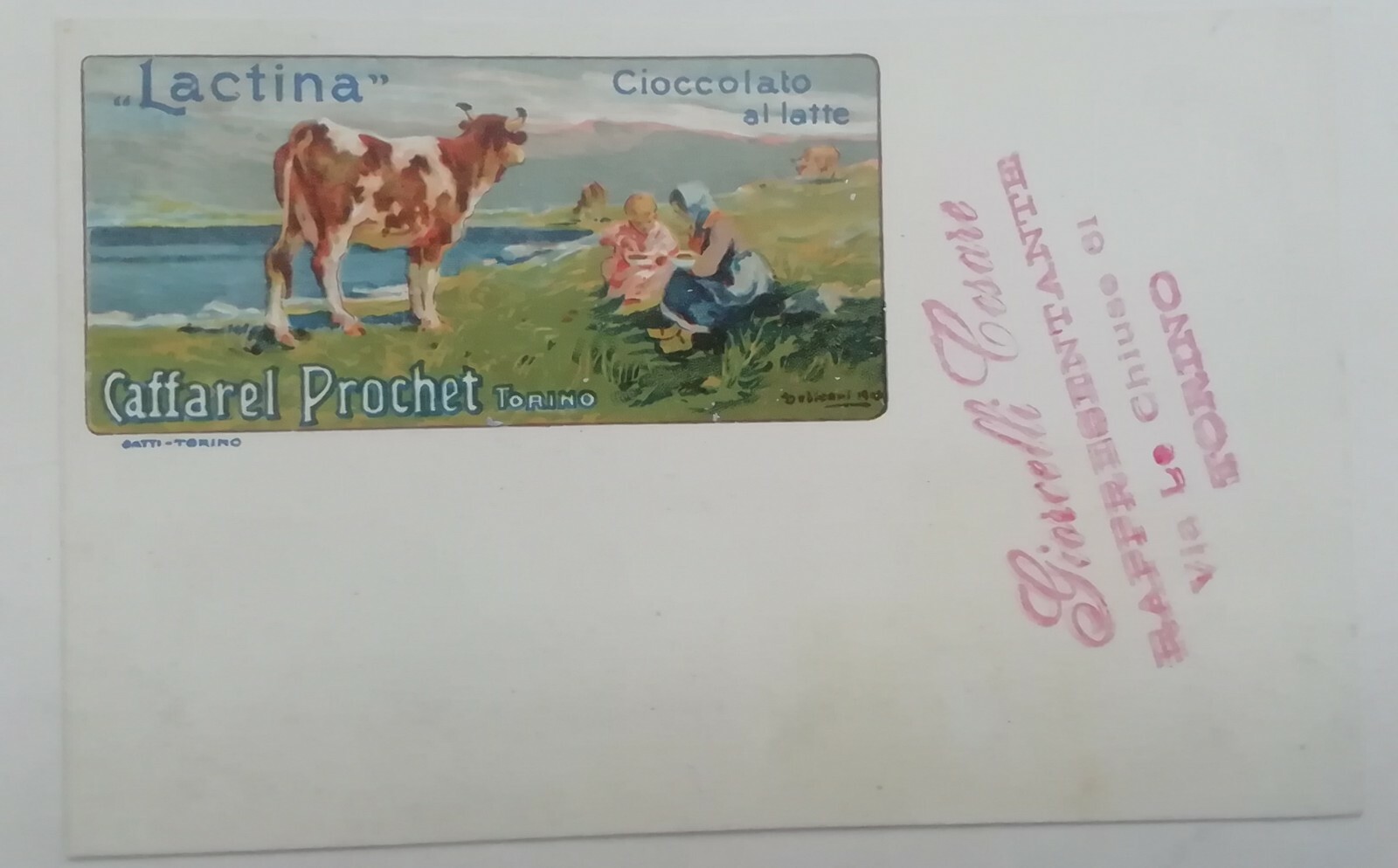 ADVERTISING POSTCARD LACTIN CAFFAREL PROCHET TURIN CHOCOLATE GIANDUJOTTI