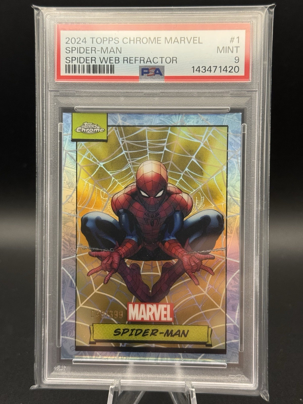 2024 Topps Chrome Marvel #1 Spider Man Spider Web /399 PSA 9 US SELLER
