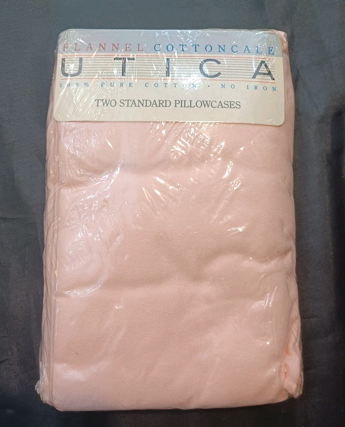 Vintage NOS Flannel Set Of 2 Standard PillowCases Peach 100% Cotton Utica